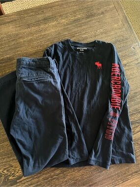 Abercrombie Kids Long-Sleeve Logo Tee in Navy with Red Accents 11/12